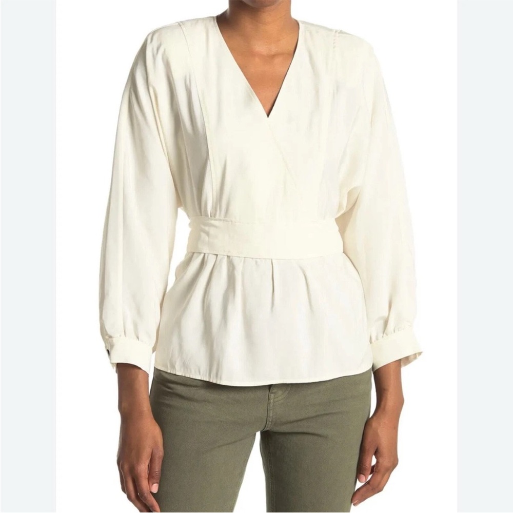 Elegant Cream Blouse Tunic with Long Sleeves and wrap tie by Ba&Sh
